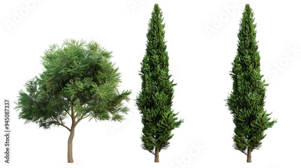 Obraz Three trees are standing in a row on a transparent background