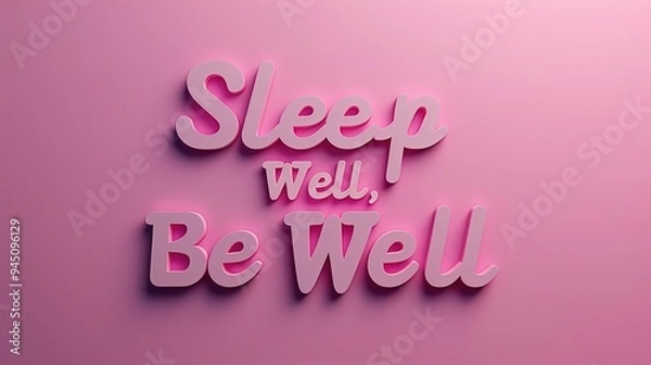 Fototapeta A solid background in calming pastel pink hues with the slogan "Sleep Well, Be Well" written in a playful and inviting font style.