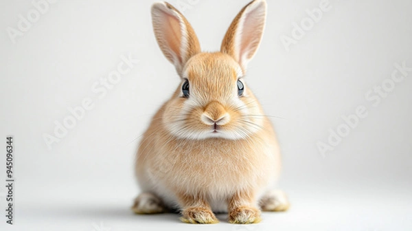 Fototapeta Adorable baby rabbit with soft fur and alert expression, perfect for nature, pets, or cute animal themes.