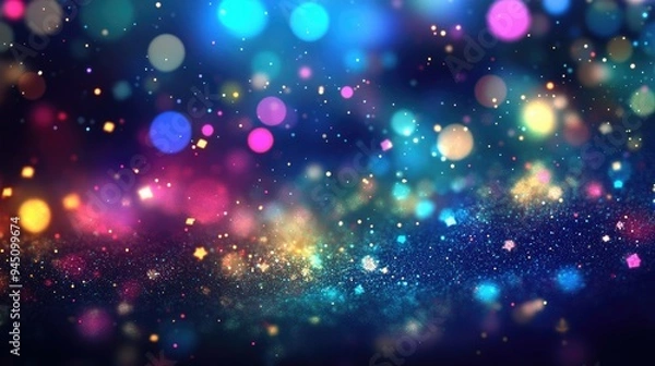 Fototapeta Colorful Abstract Background with Blurred Bokeh Lights and Shimmering Stars, Soft Bokeh Lights in Various Colors