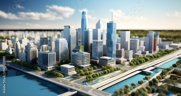 Fototapeta Three dimensional render of a model of a city