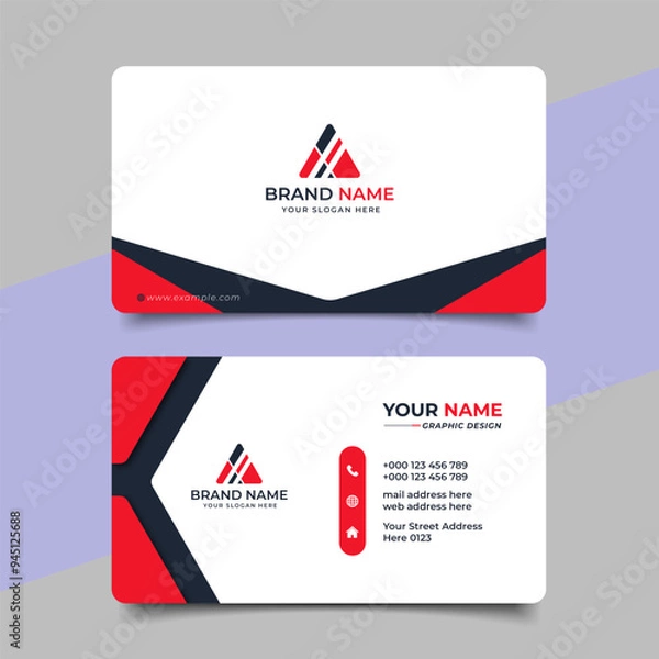 Fototapeta Creative modern red business card design  name card corporate visiting card and simple clean template vector design