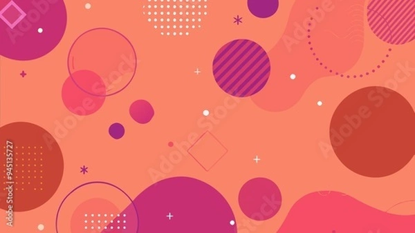 Fototapeta Vibrant Pink and Orange Abstract Background with Geometric Shapes in Flat Design