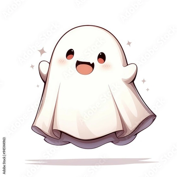 Obraz A Smiling Cartoon Ghost with a White Sheet