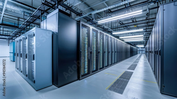 Obraz Modern Data Center Server Room - High-Tech Infrastructure and Cooling System