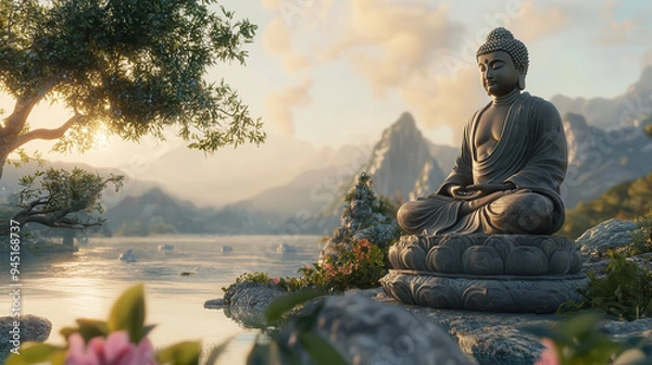 Obraz budha statue tranquil peaceful meditation beautiful scenery background