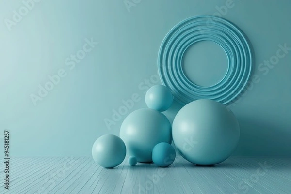 Fototapeta Calm 3D Circular Patterns with Smooth Visualization on Soft Light Blue Background