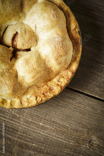 Obraz Golden Apple Pie on Rustic Barnwood