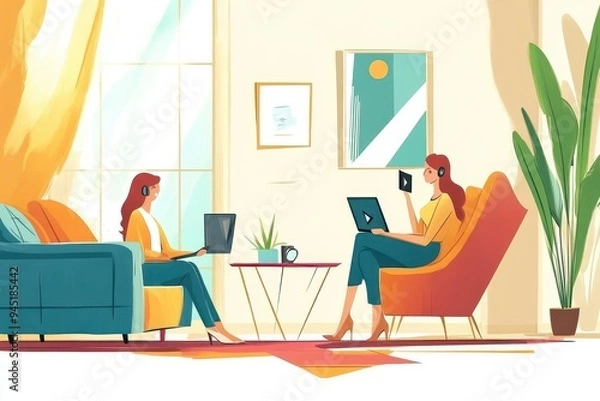 Fototapeta Virtual Business Meeting - Abstract Illustration of Online Video Conference Discussion