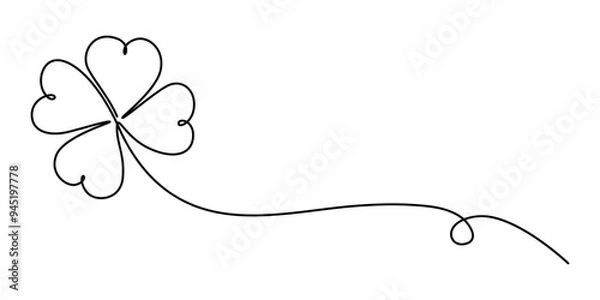 Obraz Continuous linear drawing of clover leaves. One line drawing background. Vector illustration. Linear drawing image of saint patrick clover leaf, Clover one line art vector illustration.