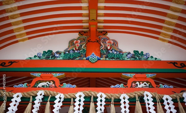 Fototapeta Facade of the gate in the Shinto shrine of Fushimi Inari-taisha, in Kyoto, Honshu Island, Japan