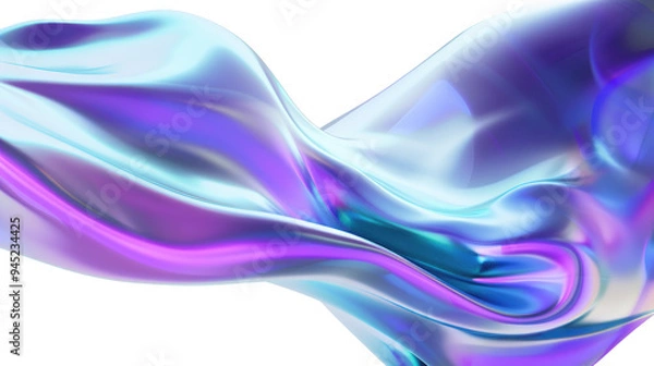 Fototapeta Abstract holographic blue and purple wavy liquid background.