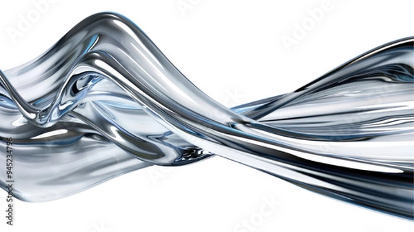 Obraz Abstract silver liquid flowing in wave pattern on transparent background.