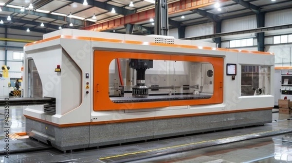 Fototapeta High-tech Industrial CNC Machine in Modern Factory