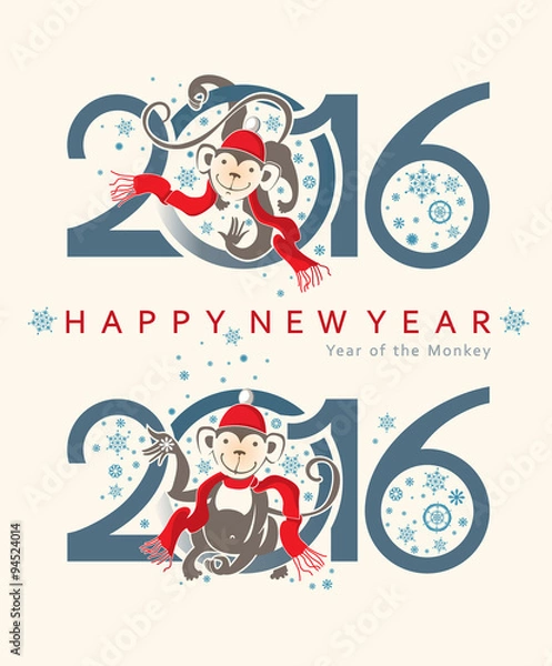 Fototapeta Monkey in circle. New Year's design. Two vector signs 2016.