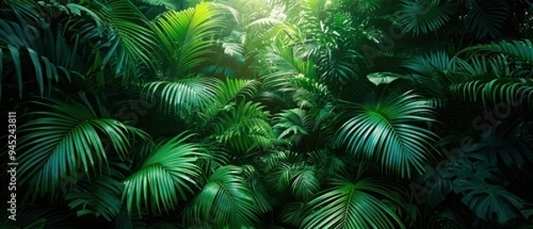 Fototapeta Lush Greenery of a Dense Tropical Rainforest Canopy in the Wild