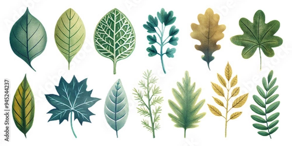 Fototapeta Leaf flower miniature silhouette set 10  on transparent background