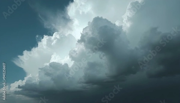 Fototapeta Dramatic storm cloud texture with distinct billowing forms and dynamic transitions from light to dark shades. Features a slightly ominous, dramatic appearance, ideal for weather, landscapes
