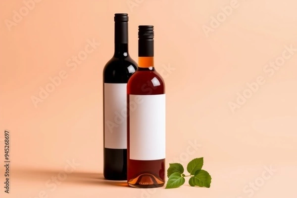 Fototapeta High-quality wine bottle mockup, perfect for showcasing label designs and branding. Includes realistic 3D rendering with customizable packaging options. Ideal for product visualization.