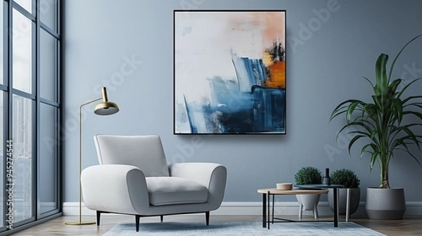 Fototapeta Living room with comfortable chair,minimalist modern home room interior design