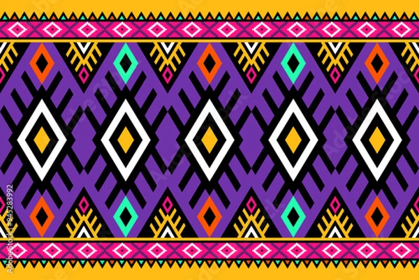 Obraz Luxurious Aztec-inspired textile. Rich purple with gold accents. Intricate diamond geometry. Elegant ethnic pattern for high-end products. Sophisticated indigenous art motif.