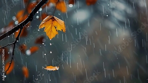 Obraz Autumn Rain And Falling Leaves
