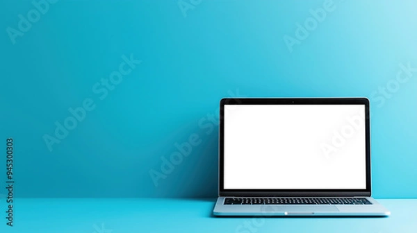 Obraz laptop with transparent screen on blue background