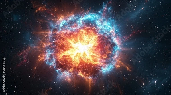 Fototapeta Close-up of a supernova remnant with glowing gases