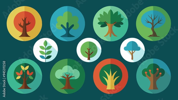 Fototapeta Trees Background icons set