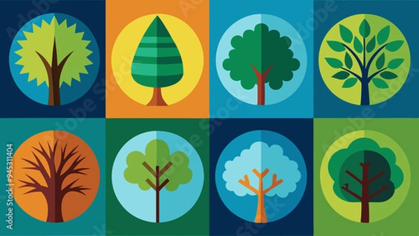 Fototapeta Trees Background icons set