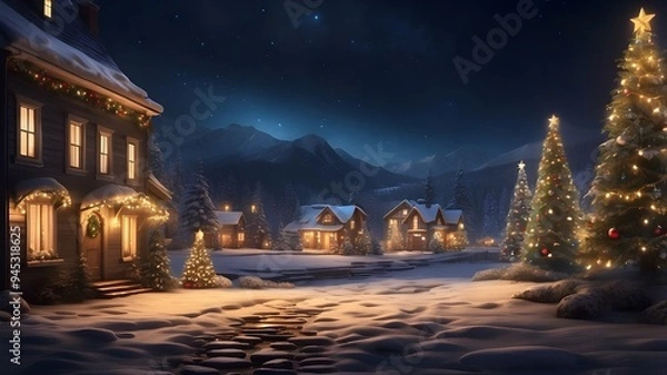 Obraz A scene with Christmas trees glowing at night
