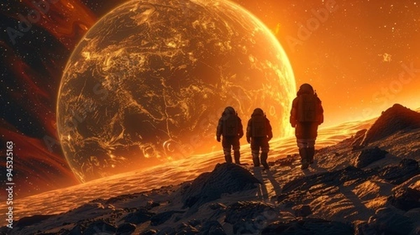Fototapeta Space research team analyzing data from a distant exoplanet, search for extraterrestrial life