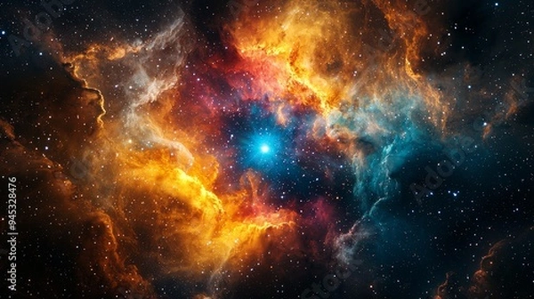 Fototapeta Explosion of a distant star in a vibrant, colorful nebula