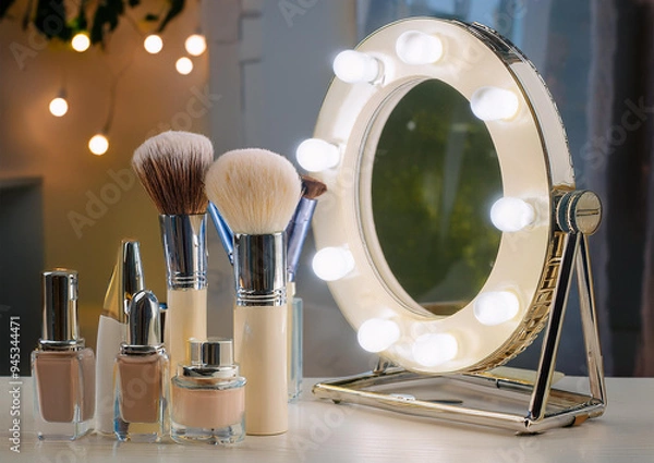 Fototapeta ドレッサー、化粧品、女優ミラー、ハリウッドミラー、ライト付き鏡、メイクアップ、インテリア