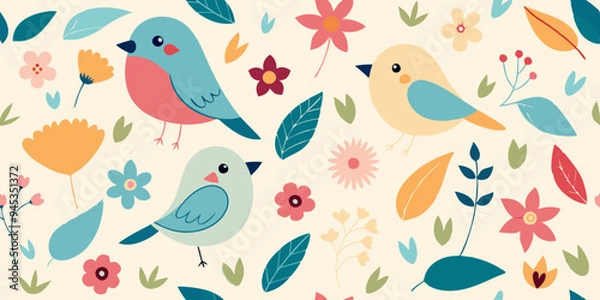 Fototapeta seamless pattern with birds and flowers