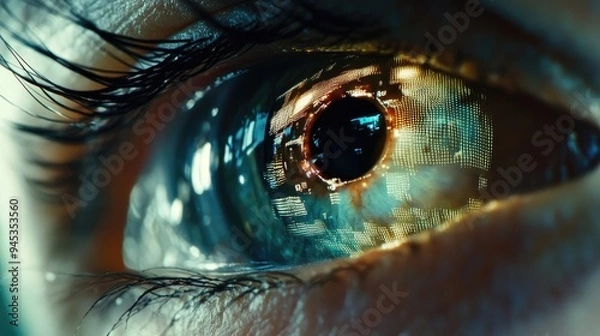 Fototapeta High-Resolution Image of Human Eye with Virtual Hologram for Secure Iris Scanning