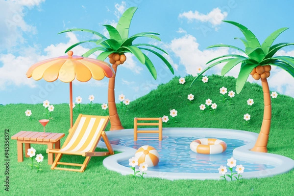 Fototapeta 3d rendering summer swimming pool