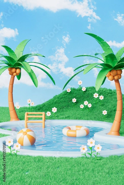 Fototapeta 3d rendering summer swimming pool