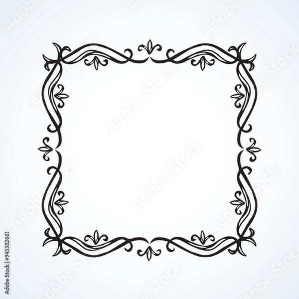 Fototapeta Old cute romantic book ribbon bow swirly tag swoosh element isolated on white paper card backdrop. Freehand black ink pen outline drawn curly corner sketchy in artistic rustic curlicue scrawl style