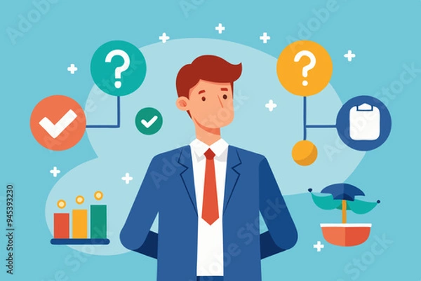 Fototapeta Second opinion, suggestion or advice to consider, reason or logical thinking, information to make decision or judgement concept, businessman think from listening to second opinion and make decision.
