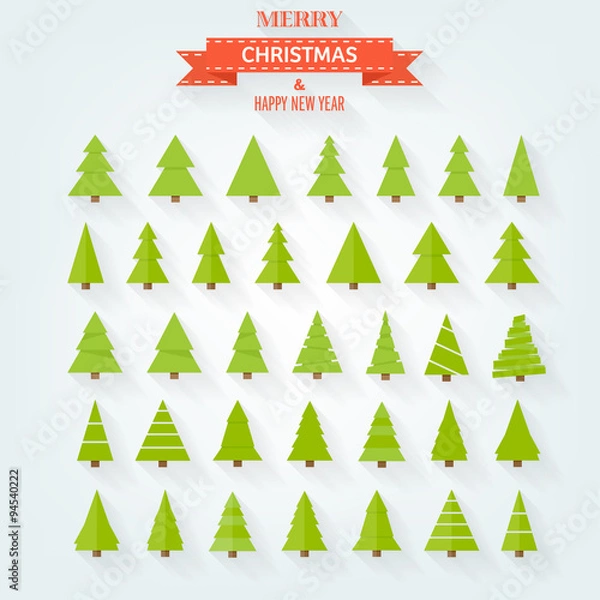 Fototapeta Christmas trees set. New year.