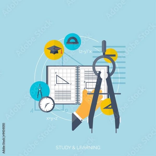 Obraz Flat concept education background. Back to school. Distance
