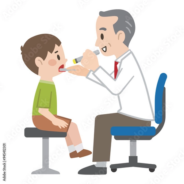 Fototapeta 子供の診察をする医師のイラスト