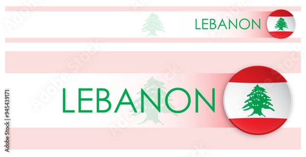 Obraz Lebanon flag horizontal web banner in modern neomorphism style. Webpage Lebanon country header button for mobile application or internet site. Vector