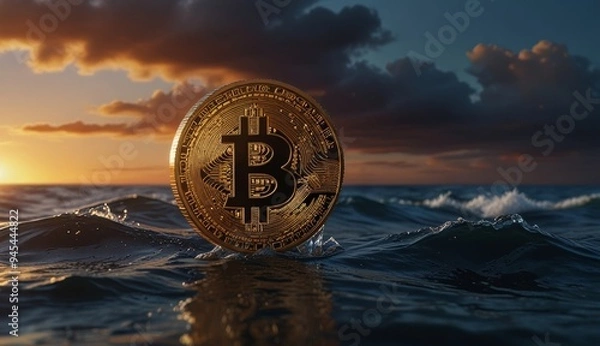 Obraz Bitcoin in the Ocean Sunset