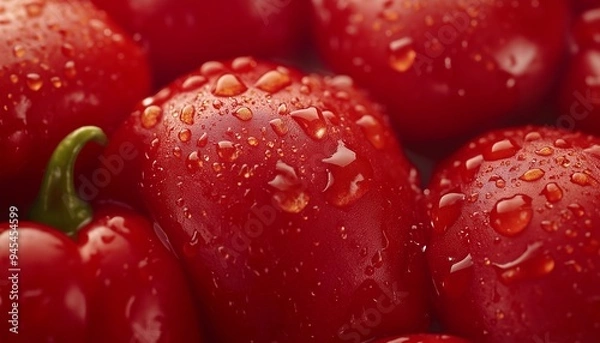 Fototapeta Bell pepper texture closeup and fresh waterdrop organic raw botanical garden
