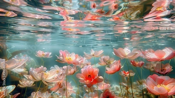 Obraz Underwater View of Pink Flowers with Water Ripples