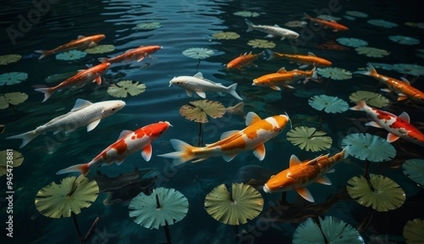 Obraz Koi Fish Serenity in Tranquil Pond
