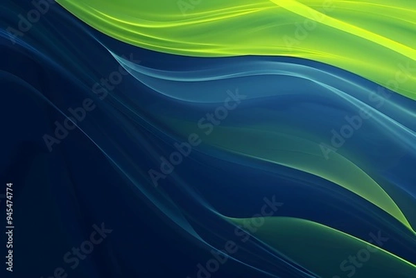 Fototapeta Illustration of A trendy abstract background with a gradient shift from bright lime green to deep navy blue, showcasing subtle, flowing waves and dynamic textures. Ai Generate.