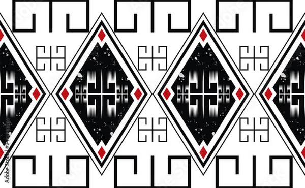 Fototapeta Geometric Ethnic pattern seamless pattern black and white or indigo fabric for carpet, clothing, wrapping, Batik, fabric or silk fabric, black and white Vector illustration